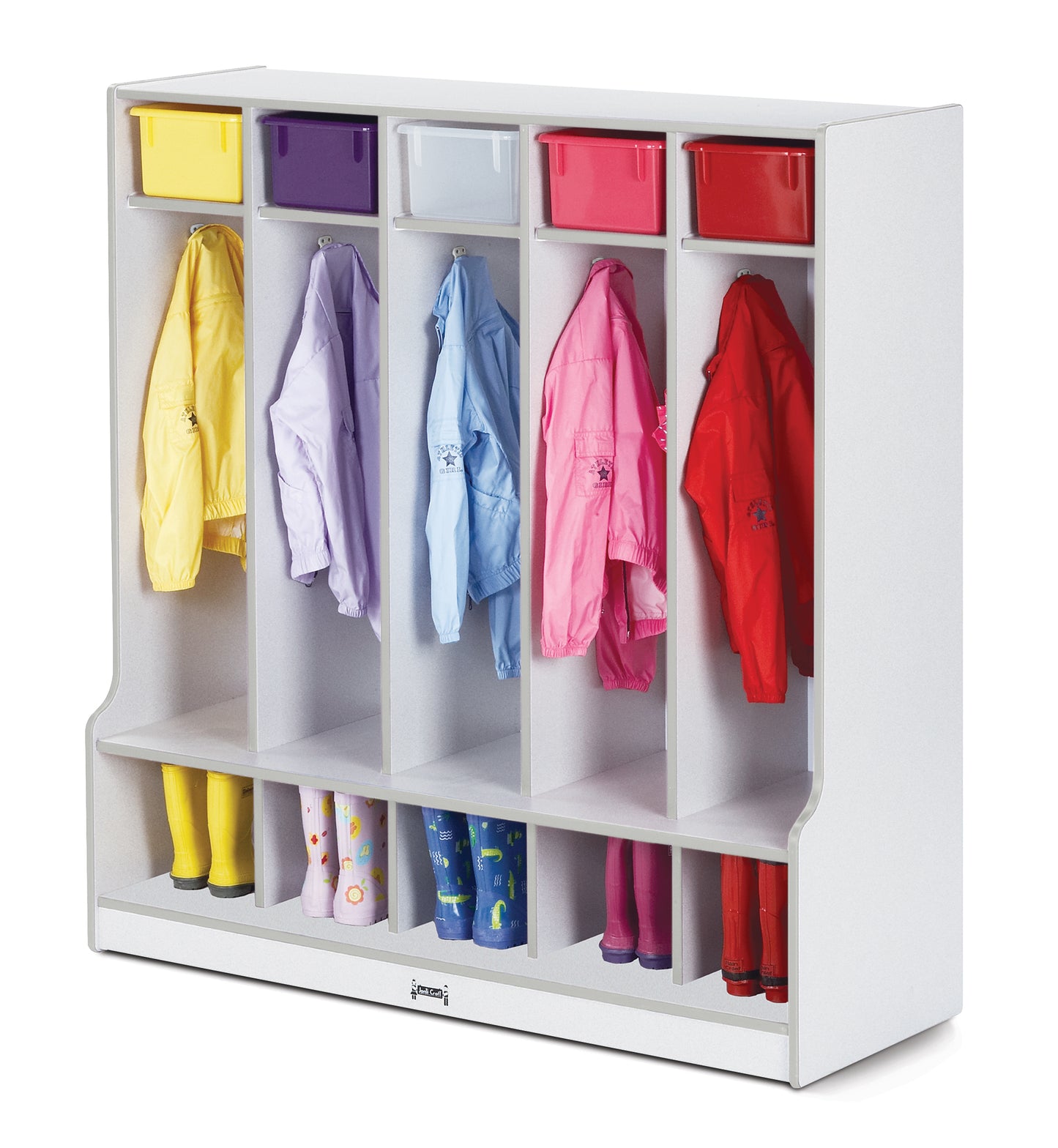 Rainbow Accents 5 Section Coat Locker with Step - Gray